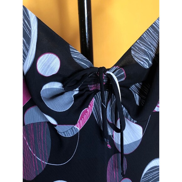 1990s-Y2K MICA Dot Print Adjustable Bust ASYMMETRICALDress W/Flutter Sleeves S-M - Picture 5 of 9